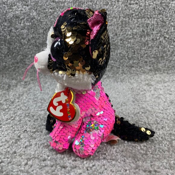 Ty Flippables Malibu Cat Plush 6" Limited Edition Sequin Pink/Black/White - Picture 5 of 16